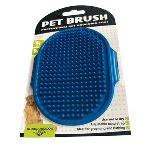 Green Meadow PET BRUSH With Adjustable Wrist Strap, Blue For Grooming & Bathing